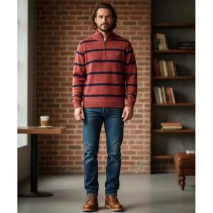 American Eagle Outfitters Men's XL Pullover Sweater 1/4 Zip Nautical Striped Men